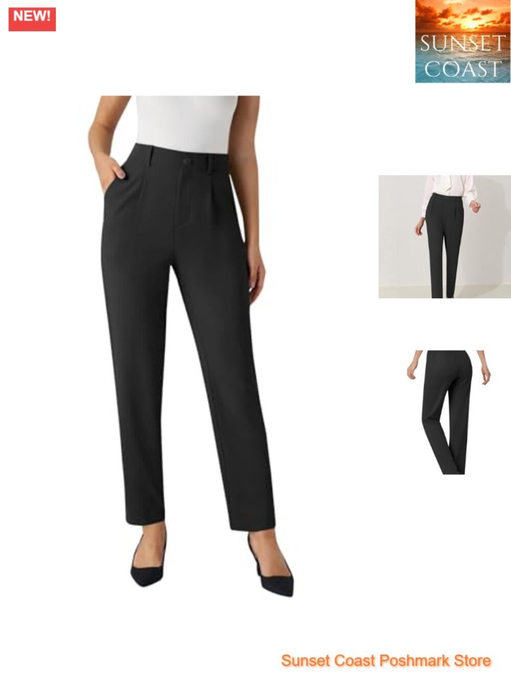 Women's High Waisted Stretch Pull On Straight Leg Work Pants with Pockets
